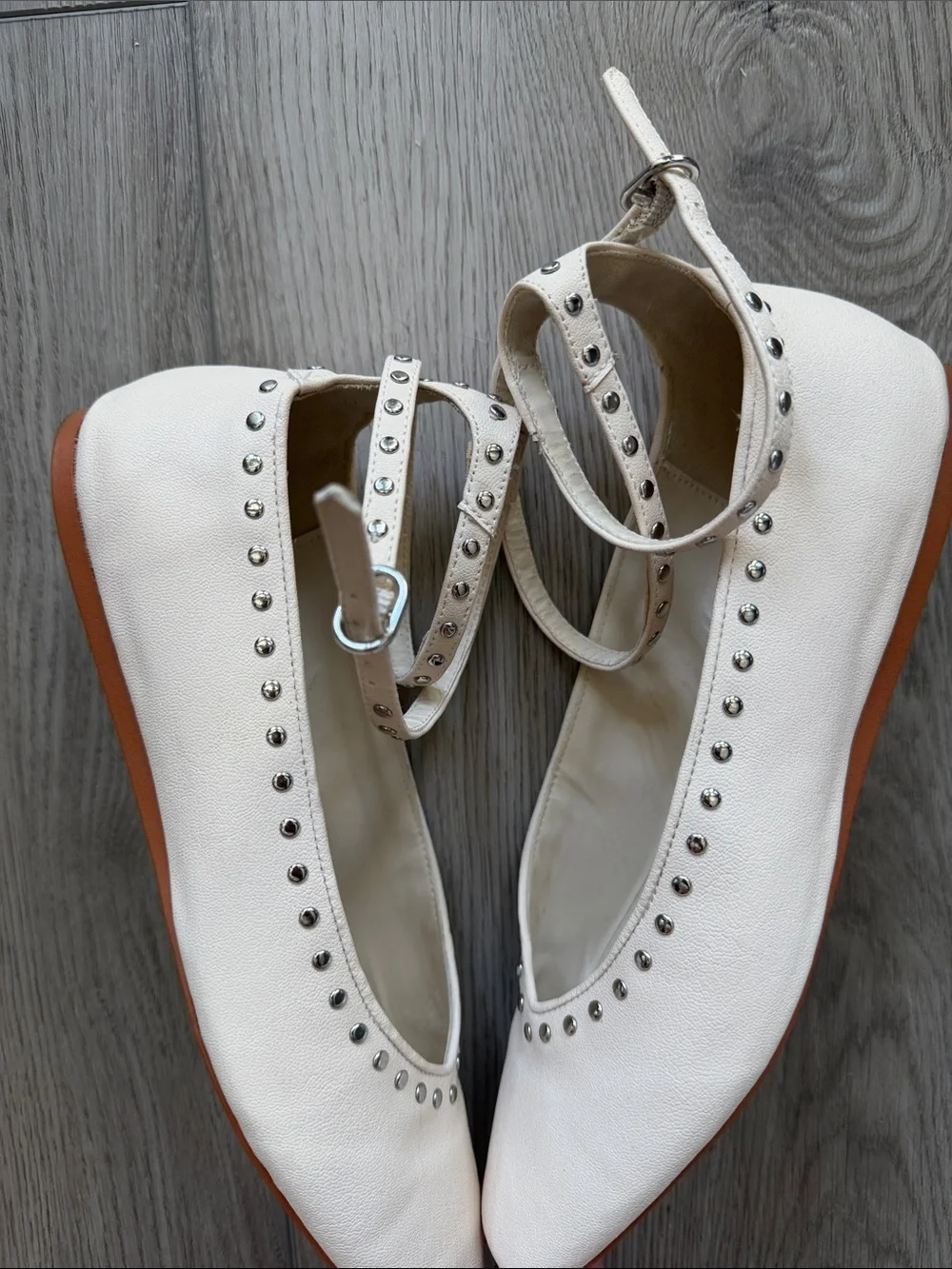 Zara studded ankle wrap ballet flats